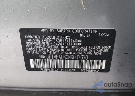 2022 Subaru Wrx Limited from USA, damaged, VIN JF1VBAL60N9033630